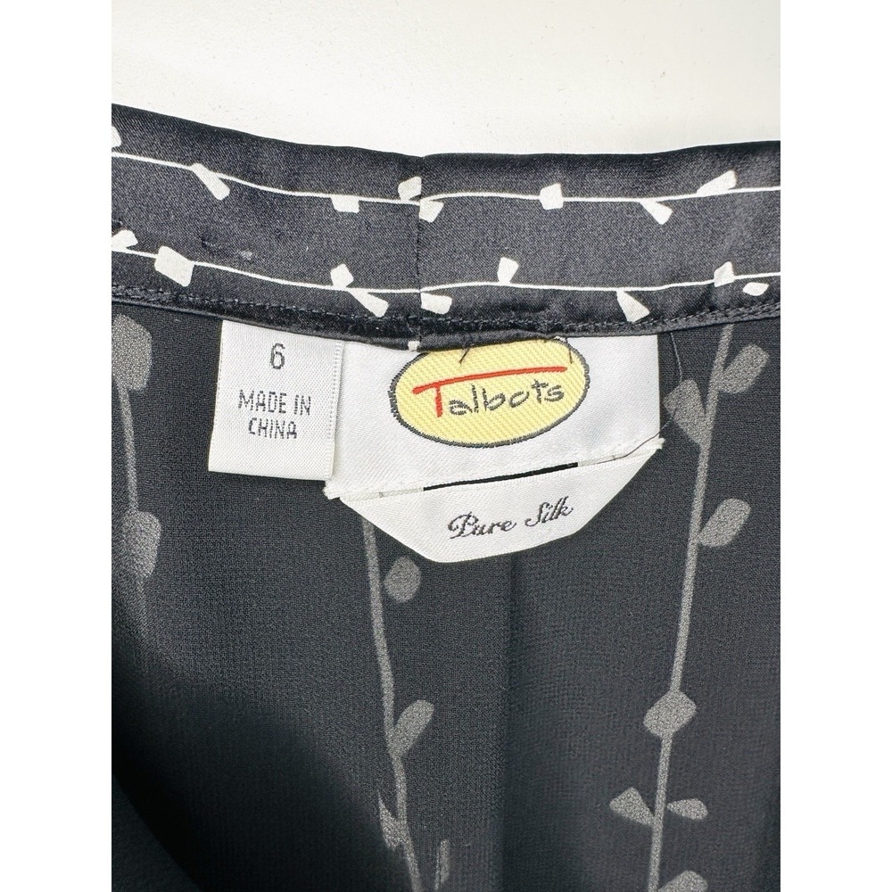 VTG Talbots 100% Pure Silk Floral Midi Skirt Size 6 Black Pink White Botanical - Picture 12 of 13